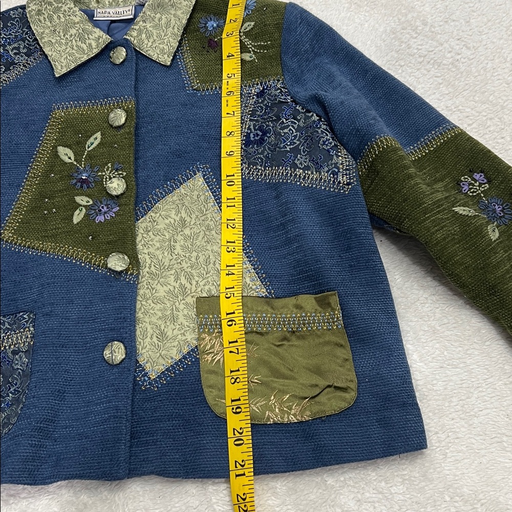NAPA VALLEY Petites Woman’s Vintage Embroidered Blue Patchwork Jacket Size M - Picture 5 of 7